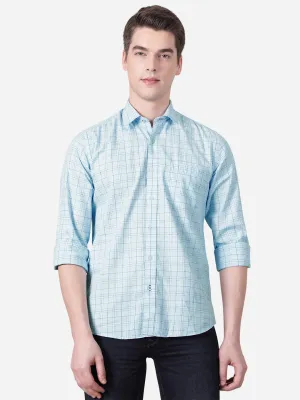 Light Blue Checked Slim Fit Casual Shirt | JadeBlue