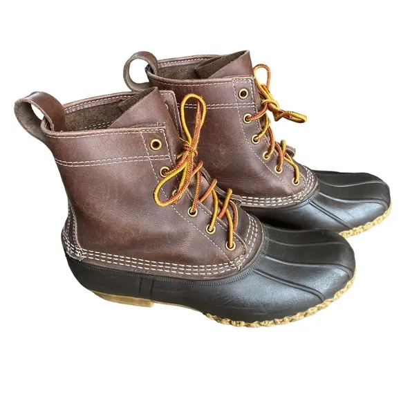 LL Bean 8 Inch Bean Boots Mens 8 Brown Leather Lace Up Duck Boot Made