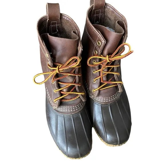 LL Bean 8 Inch Bean Boots Mens 8 Brown Leather Lace Up Duck Boot Made
