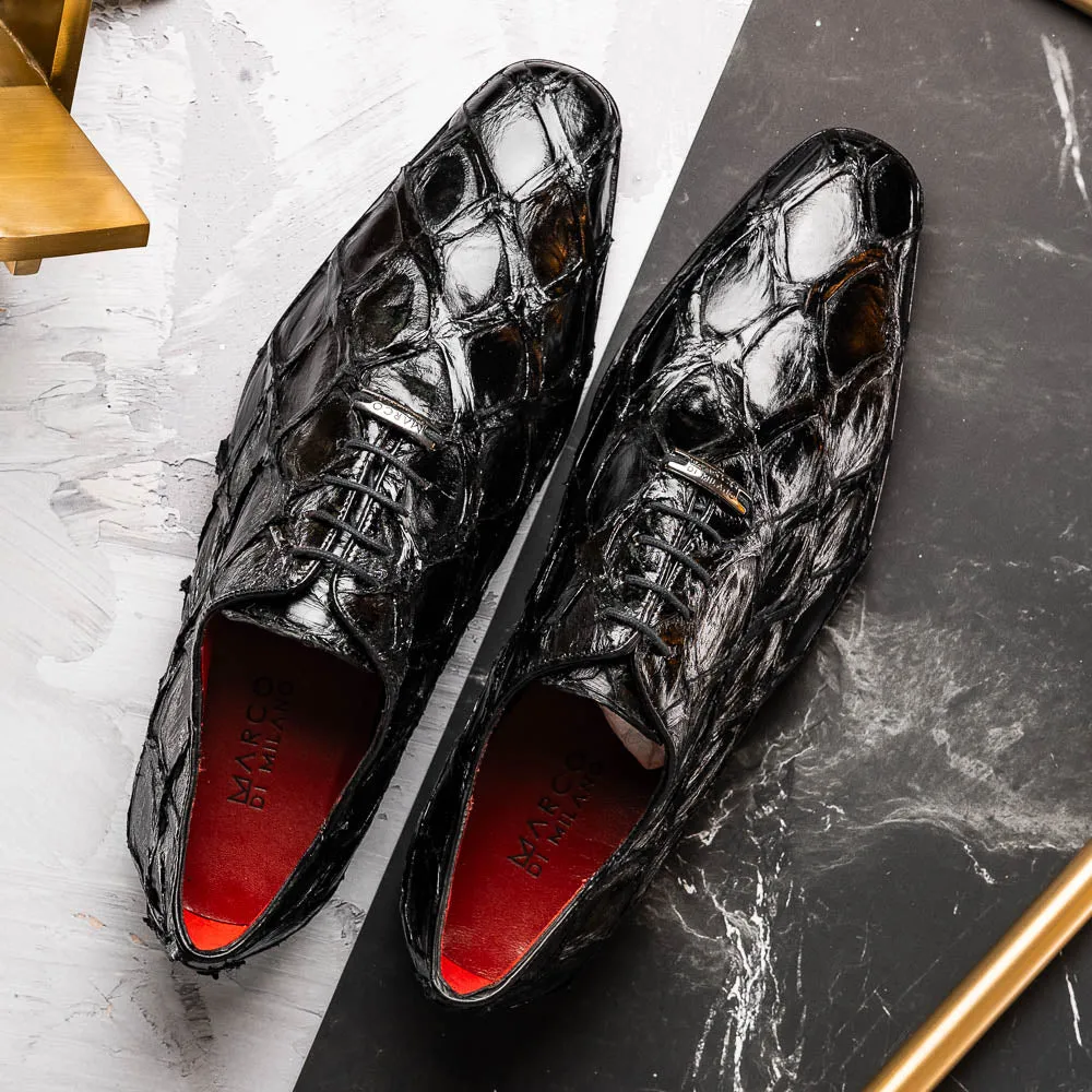 Marco Di Milano Olivieri Black Pirarucu Oxford Dress Shoes