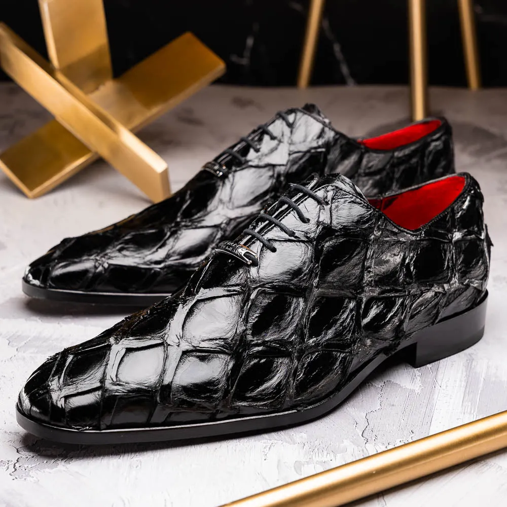 Marco Di Milano Olivieri Black Pirarucu Oxford Dress Shoes