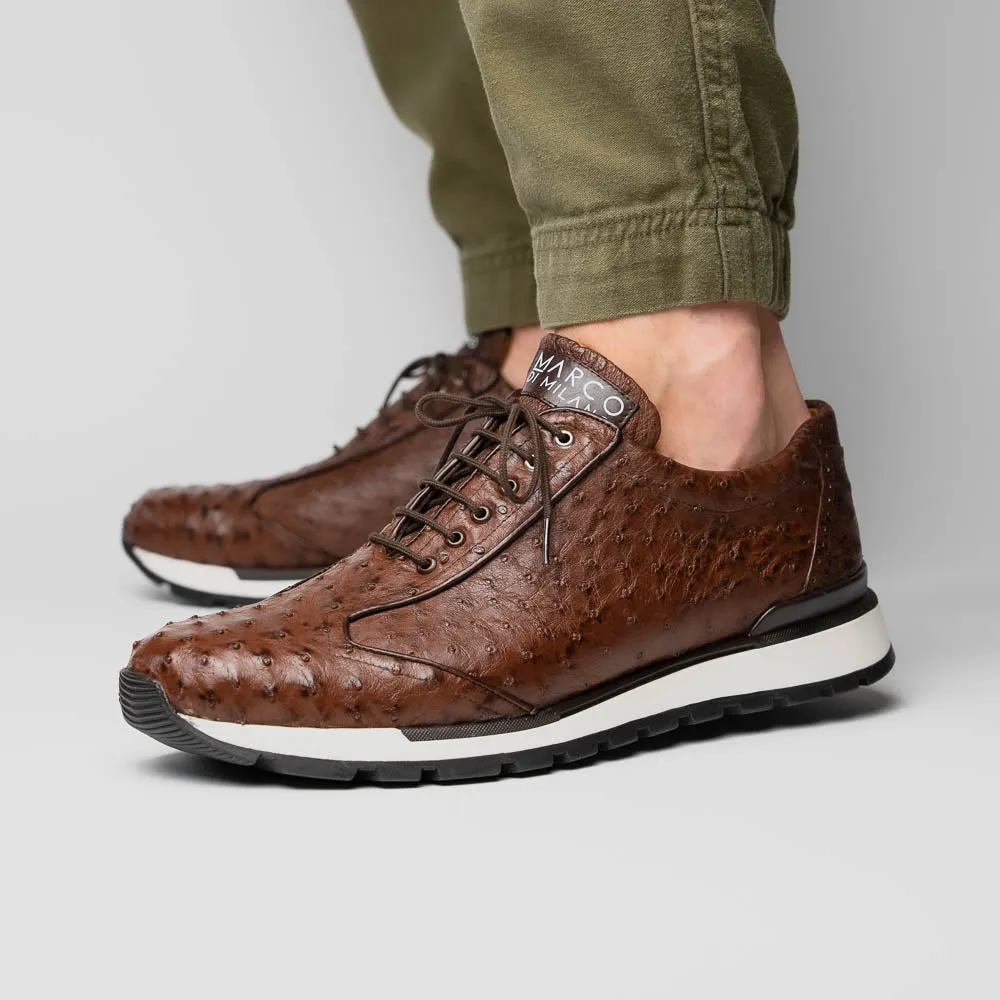 Marco Di Milano Scanno in Brown Ostrich Quill Sneakers