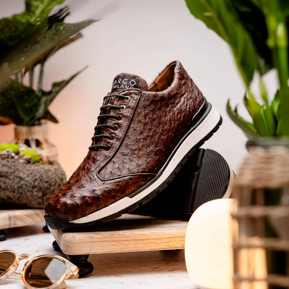 Marco Di Milano Scanno in Brown Ostrich Quill Sneakers