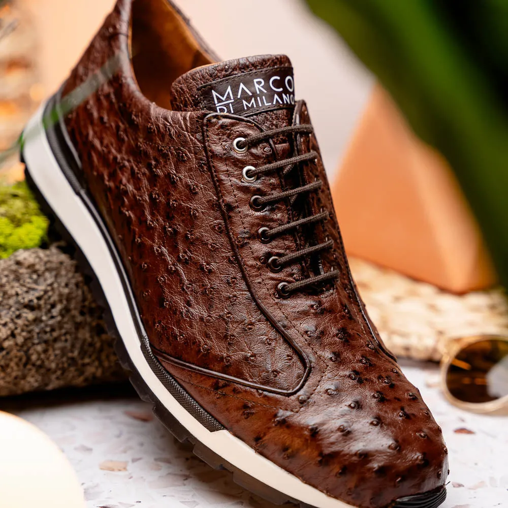 Marco Di Milano Scanno in Brown Ostrich Quill Sneakers