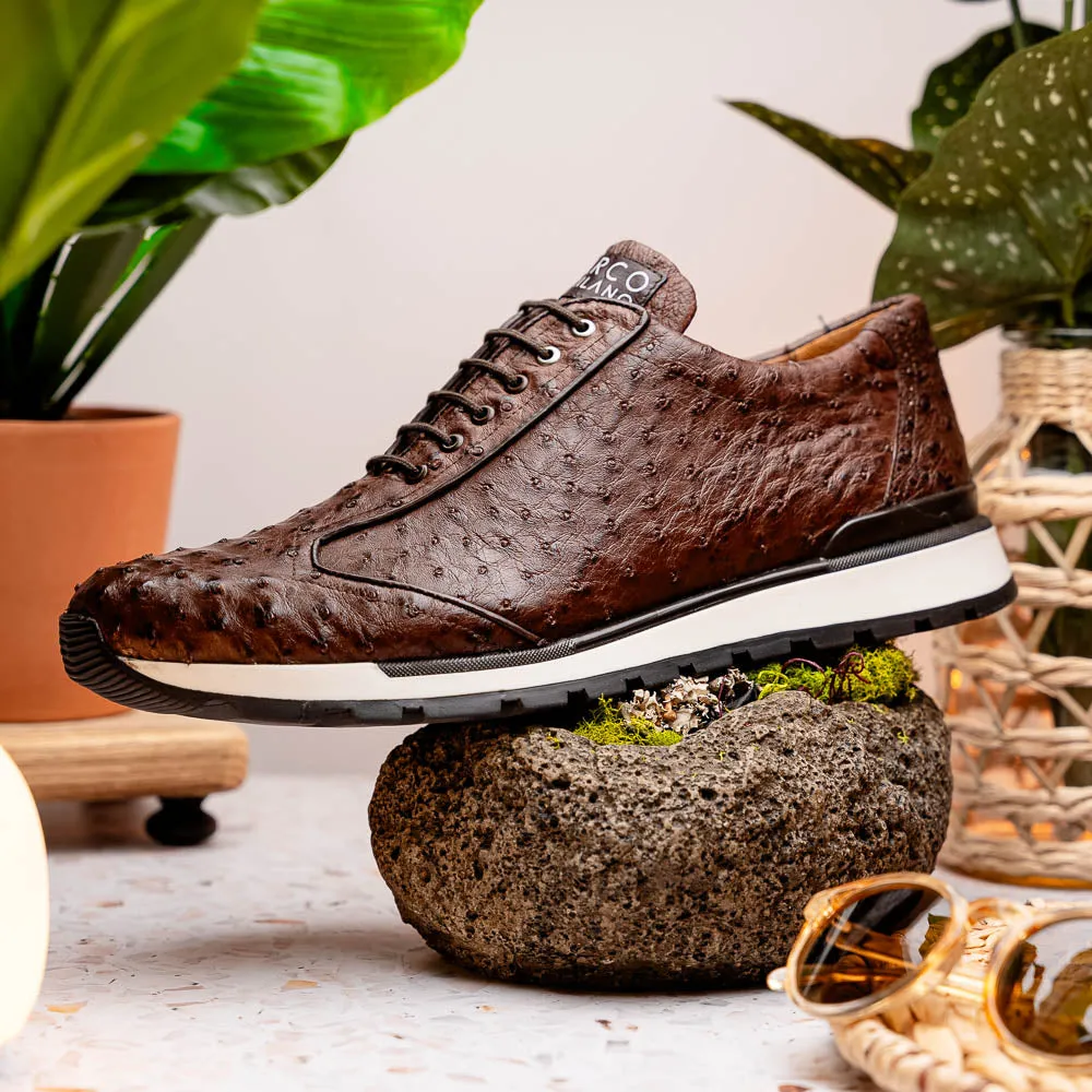 Marco Di Milano Scanno in Brown Ostrich Quill Sneakers