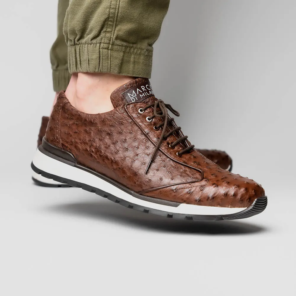 Marco Di Milano Scanno in Brown Ostrich Quill Sneakers