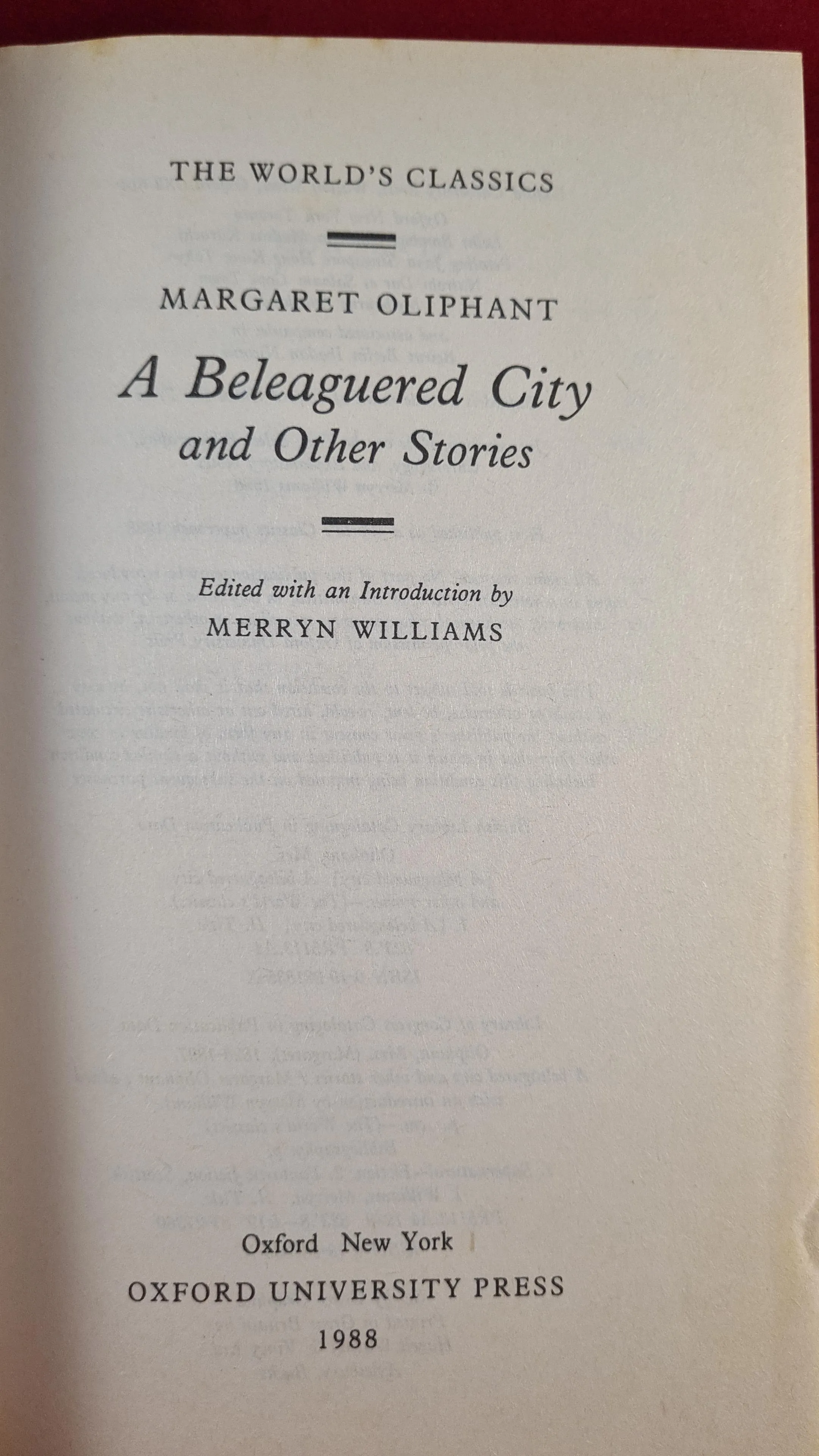 Margaret Oliphant - A Beleaguered City & other stories, Oxford, 1988, Paperbacks