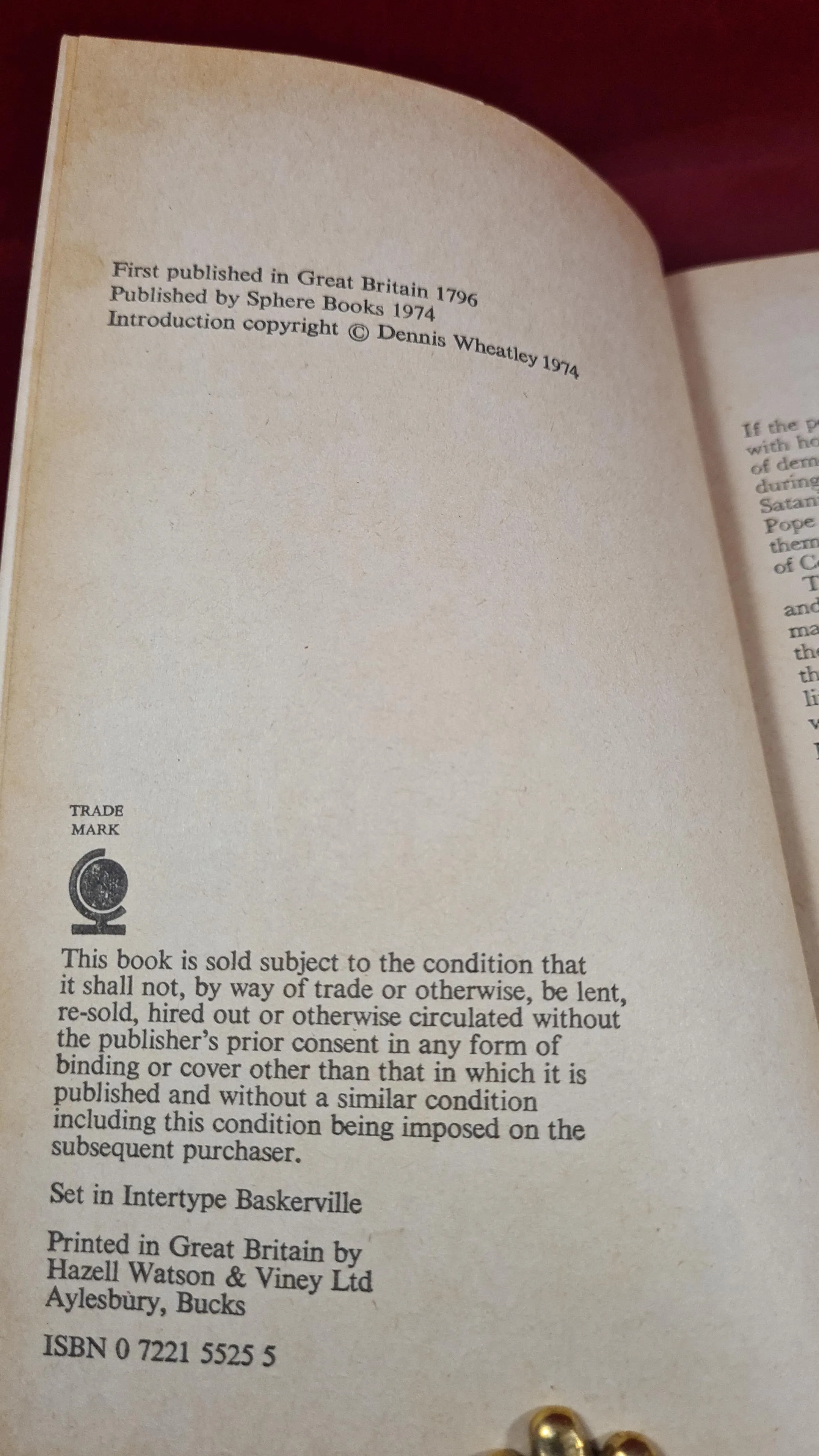 Matthew Lewis - The Monk, Sphere Books, 1974, Paperbacks, Dennis Wheatley Occult