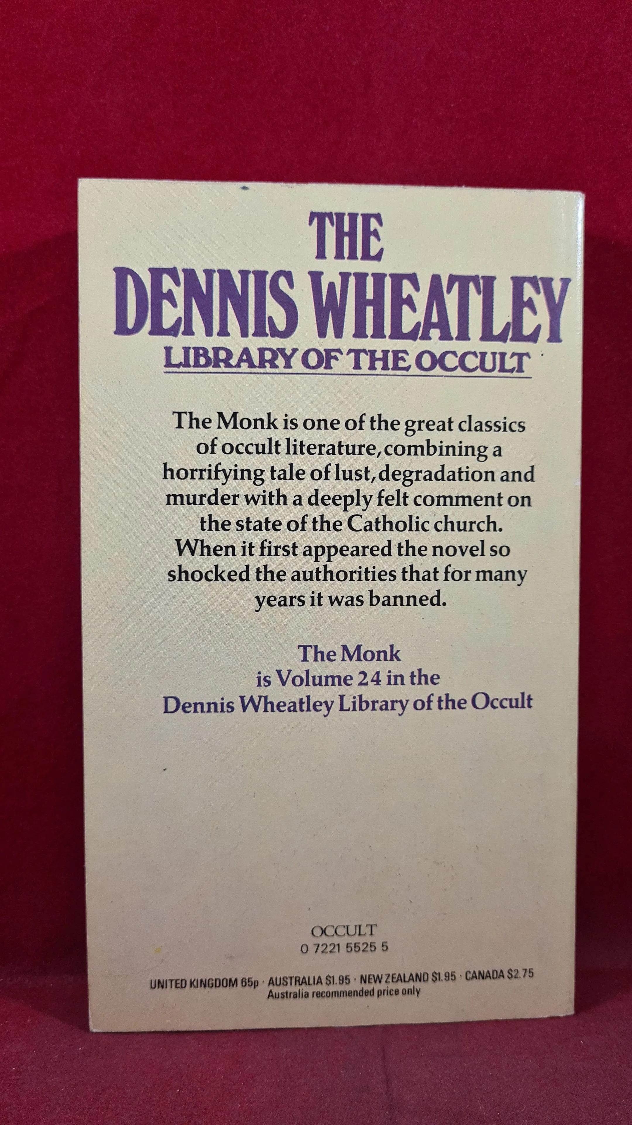 Matthew Lewis - The Monk, Sphere Books, 1974, Paperbacks, Dennis Wheatley Occult