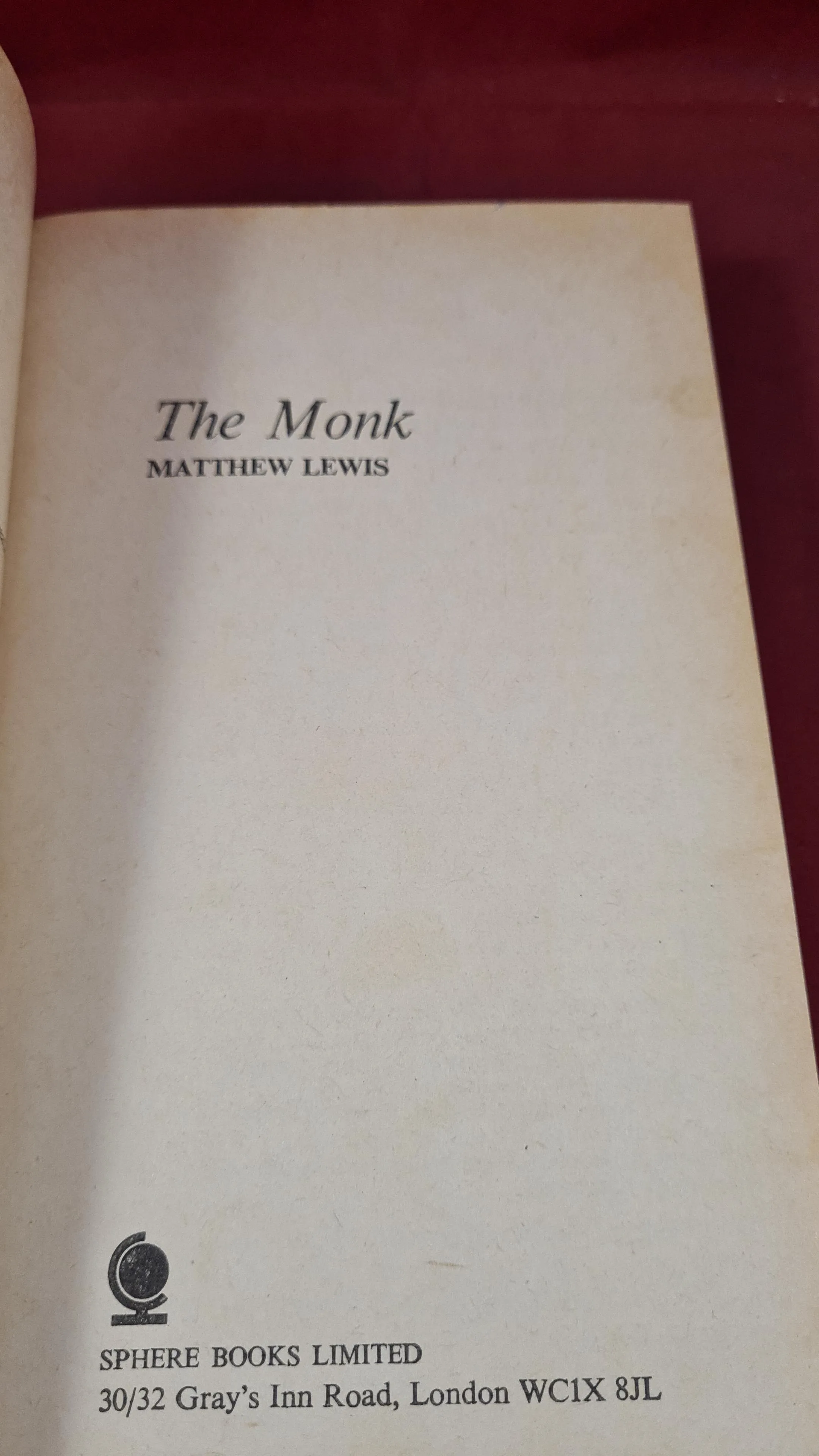 Matthew Lewis - The Monk, Sphere Books, 1974, Paperbacks, Dennis Wheatley Occult