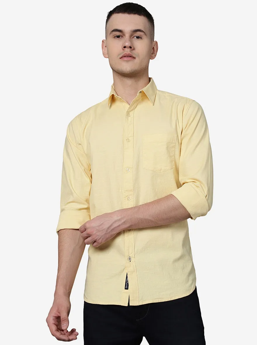 Mellow Yellow Solid Slim Fit Casual Shirt | JadeBlue