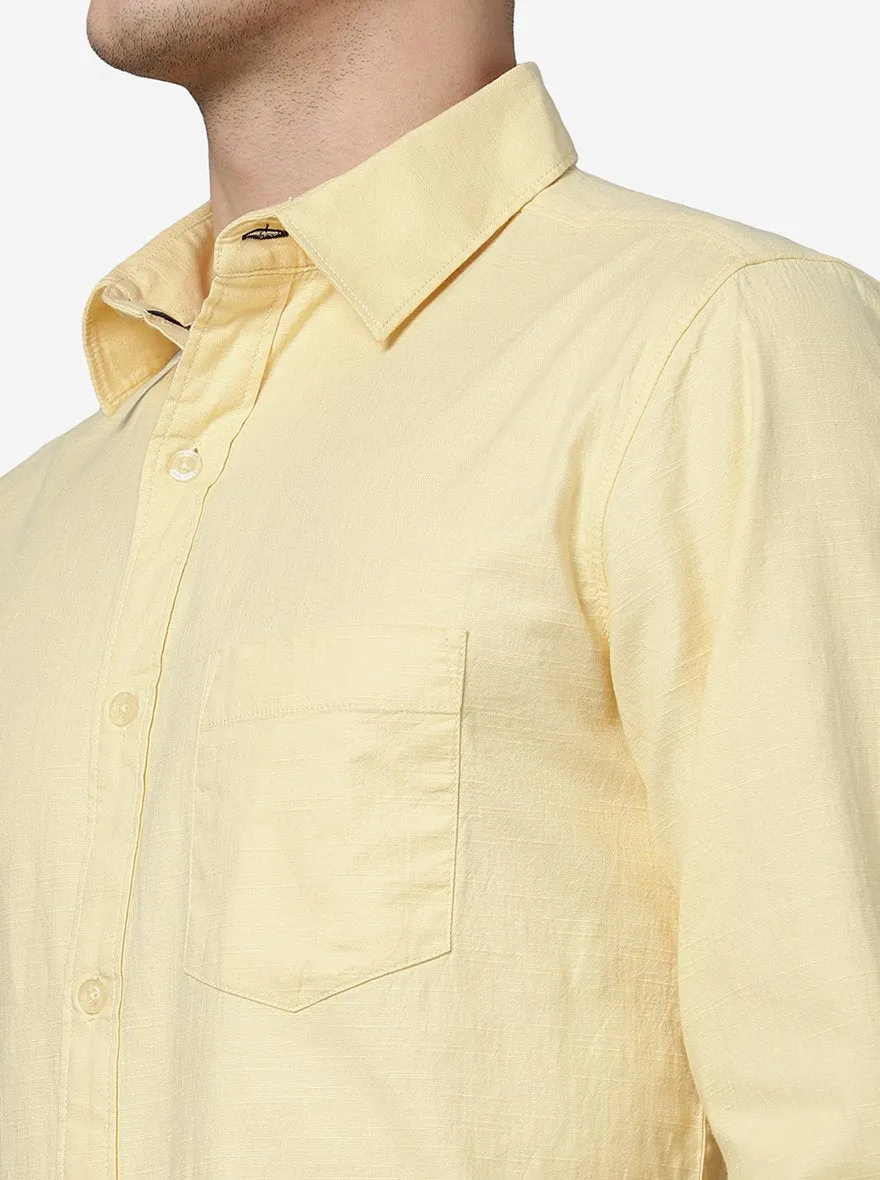 Mellow Yellow Solid Slim Fit Casual Shirt | JadeBlue