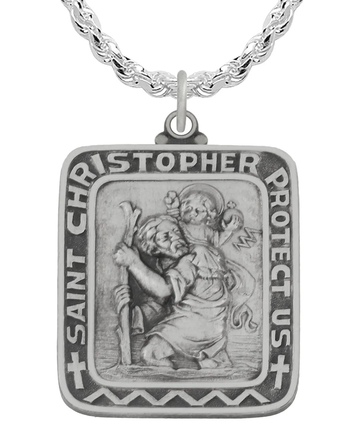Men 925 Sterling Silver 36mm Saint Christopher Medal Pendant Necklace