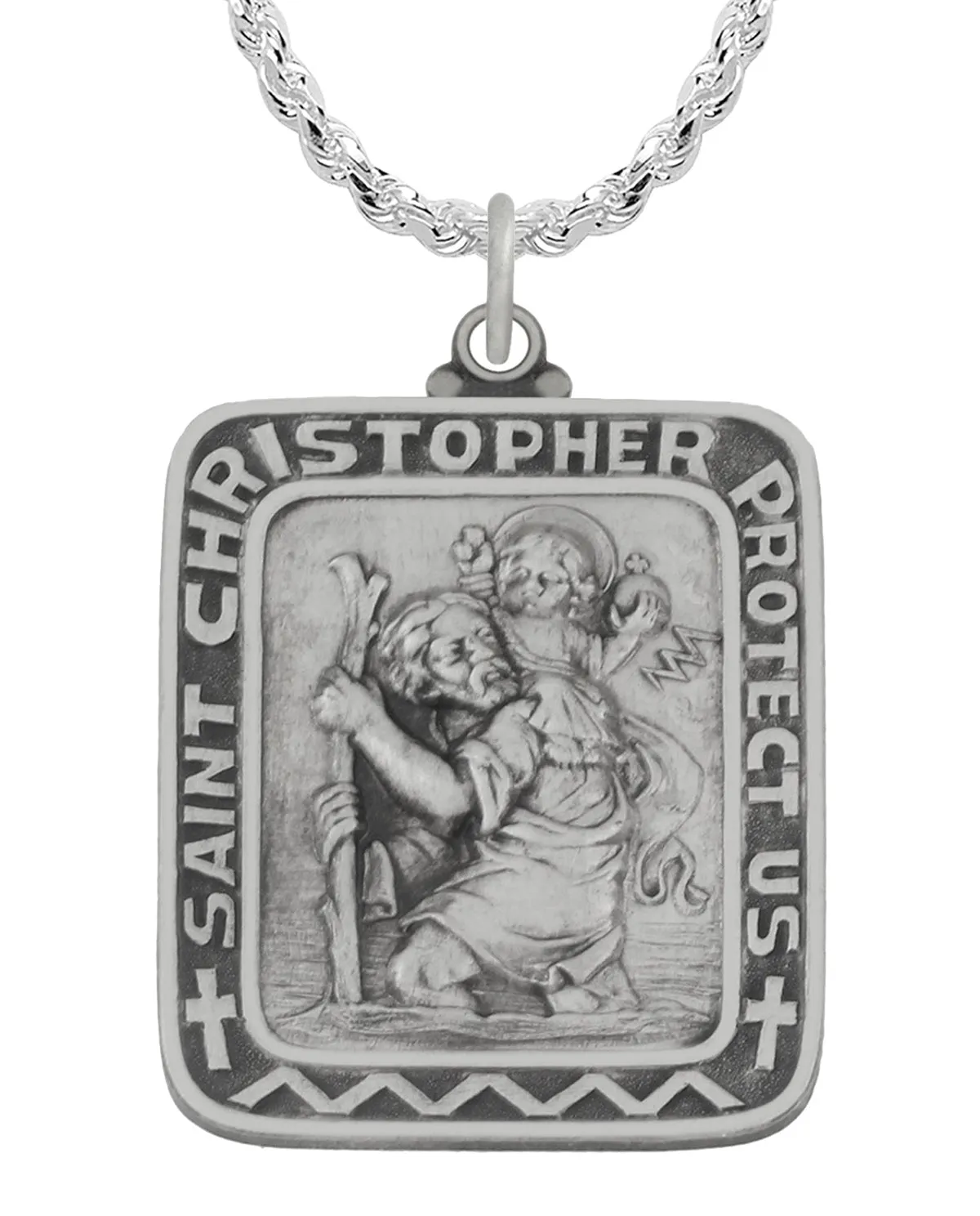Men 925 Sterling Silver 36mm Saint Christopher Medal Pendant Necklace