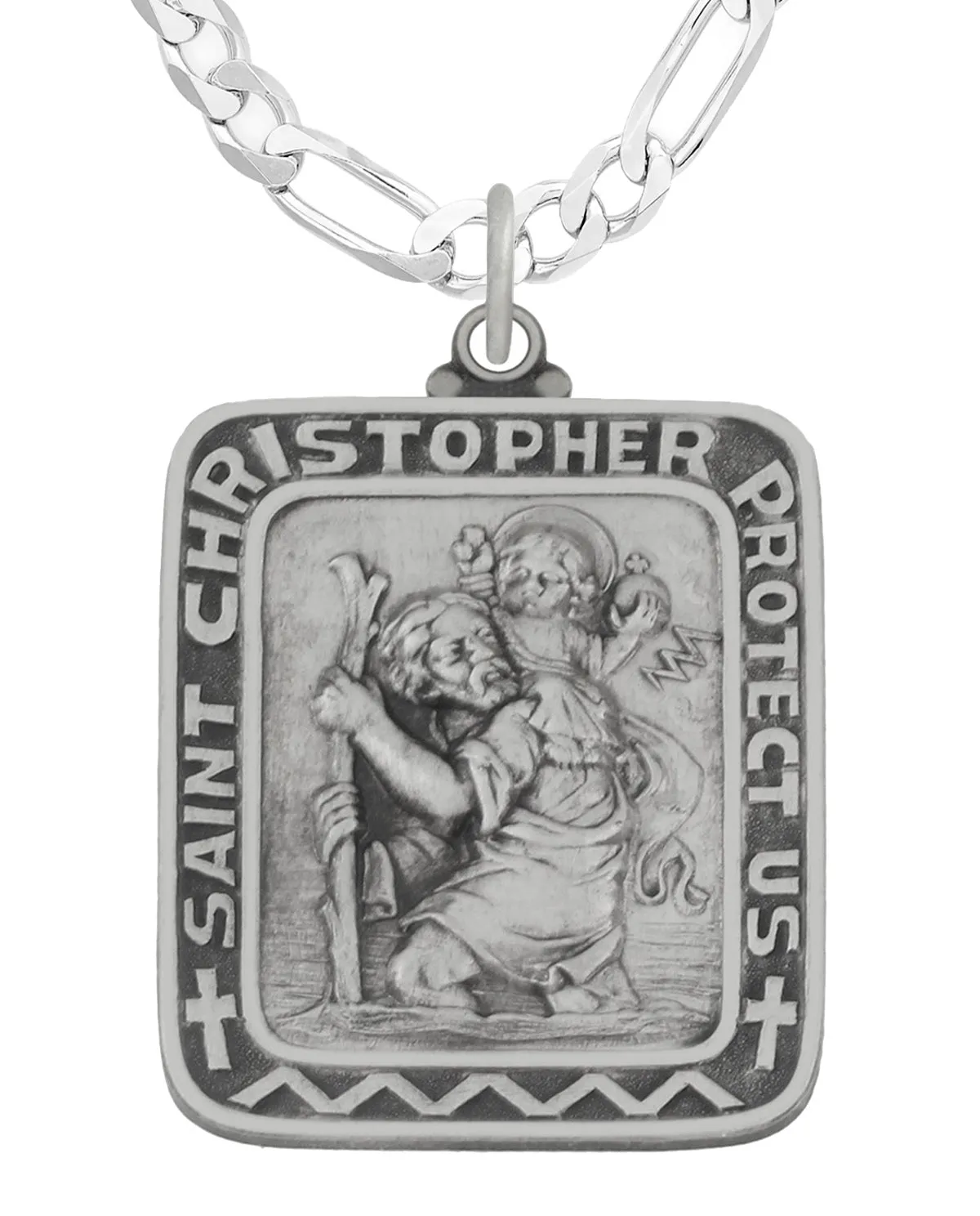 Men 925 Sterling Silver 36mm Saint Christopher Medal Pendant Necklace