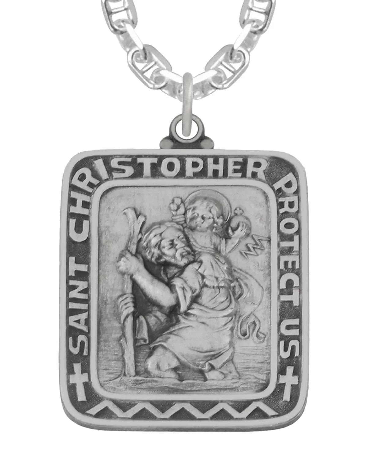 Men 925 Sterling Silver 36mm Saint Christopher Medal Pendant Necklace