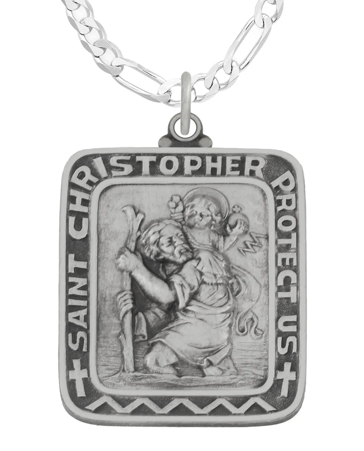 Men 925 Sterling Silver 36mm Saint Christopher Medal Pendant Necklace