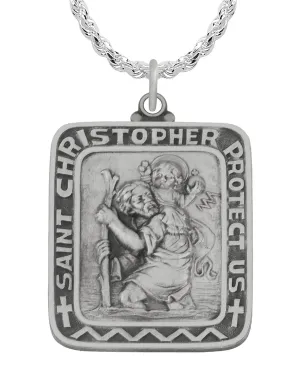 Men 925 Sterling Silver 36mm Saint Christopher Medal Pendant Necklace