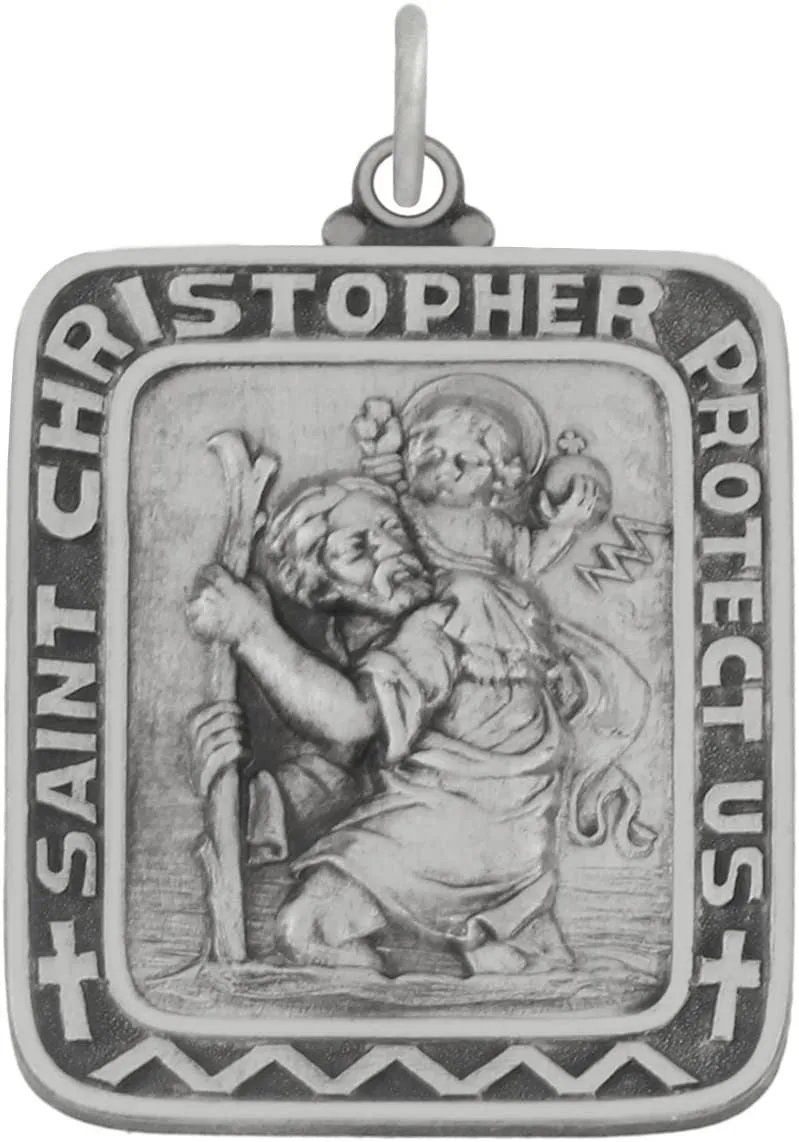 Men 925 Sterling Silver 36mm Saint Christopher Medal Pendant Necklace