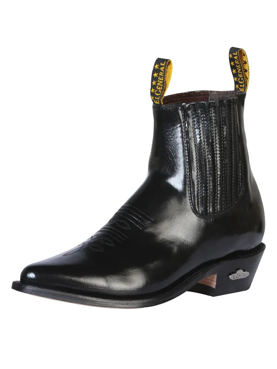Men's Genuine Leather Chameleon Finish Cowboy Ankle Boots 'El General' Black Color 181