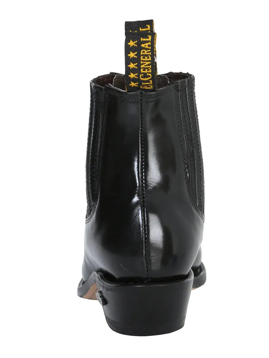 Men's Genuine Leather Chameleon Finish Cowboy Ankle Boots 'El General' Black Color 181
