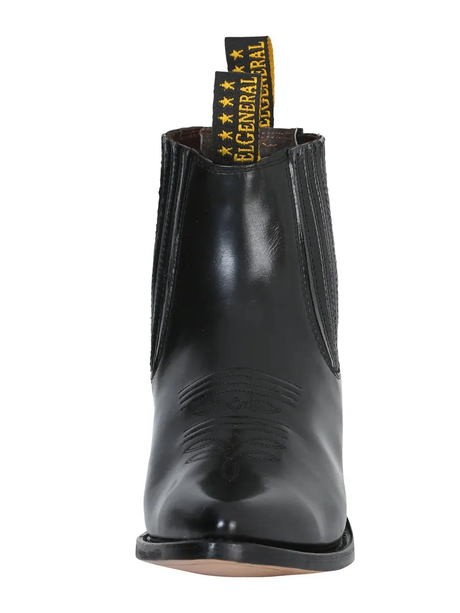 Men's Genuine Leather Chameleon Finish Cowboy Ankle Boots 'El General' Black Color 181