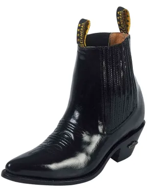 Men's Genuine Leather Chameleon Finish Cowboy Ankle Boots 'El General' Black Color 181