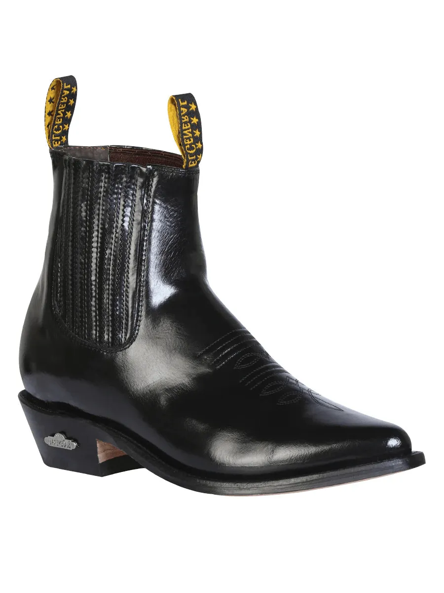 Men's Genuine Leather Chameleon Finish Cowboy Ankle Boots 'El General' Black Color 181