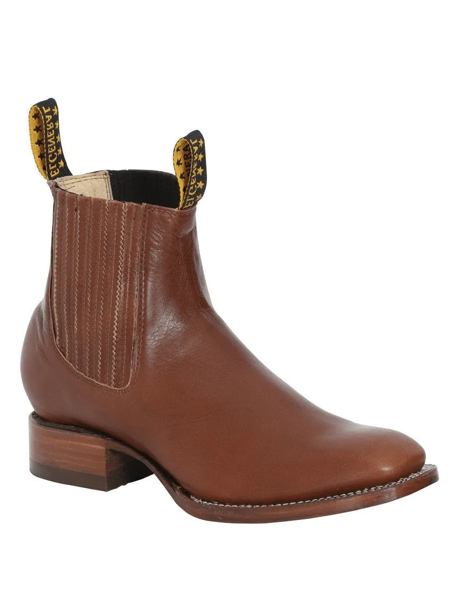 Men's Genuine Leather Classic Cowboy Ankle Boots 'El General' Walnut Color 41498