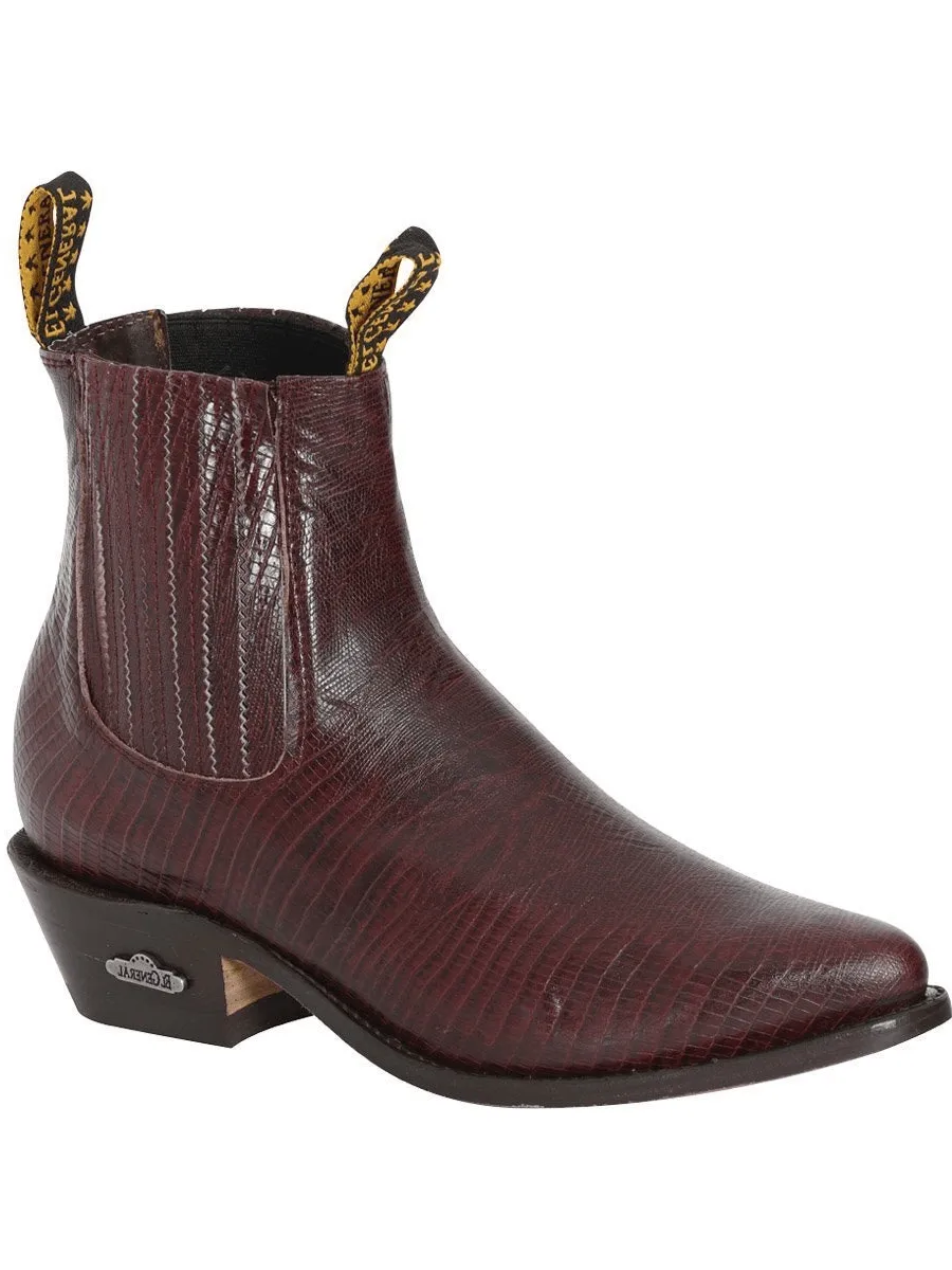 Men's Imitation Lizard Cowboy Ankle Boots 'El General' Wine Color 41495