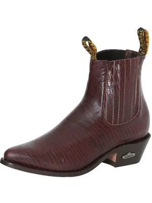 Men's Imitation Lizard Cowboy Ankle Boots 'El General' Wine Color 41495
