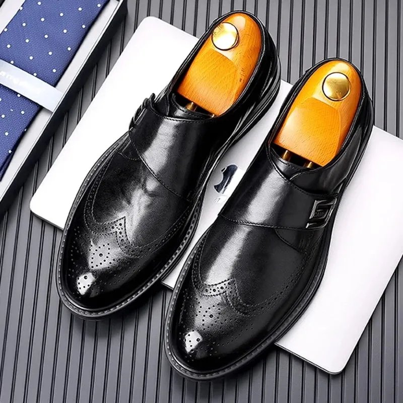 Men's Leather Carved Block Shoes