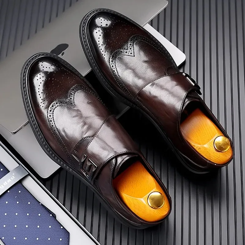 Men's Leather Carved Block Shoes