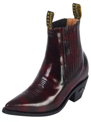 Men's Leather Chameleon Finish Classic Cowboy Ankle Boots 'El General' Wine Color 179
