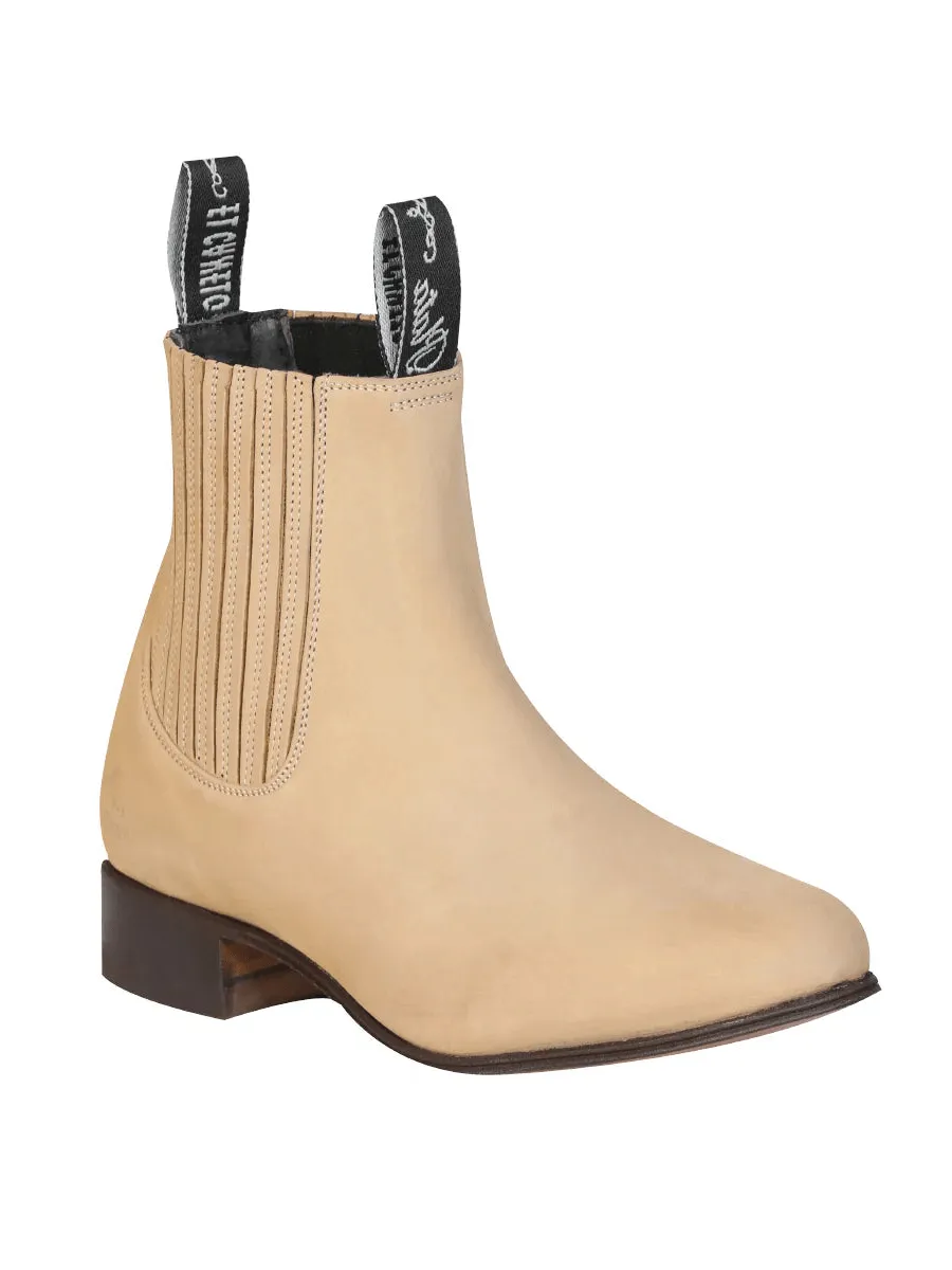 Men's Nubuck Leather Classic Charro Ankle Boots 'El Canelo' Sand Color 228