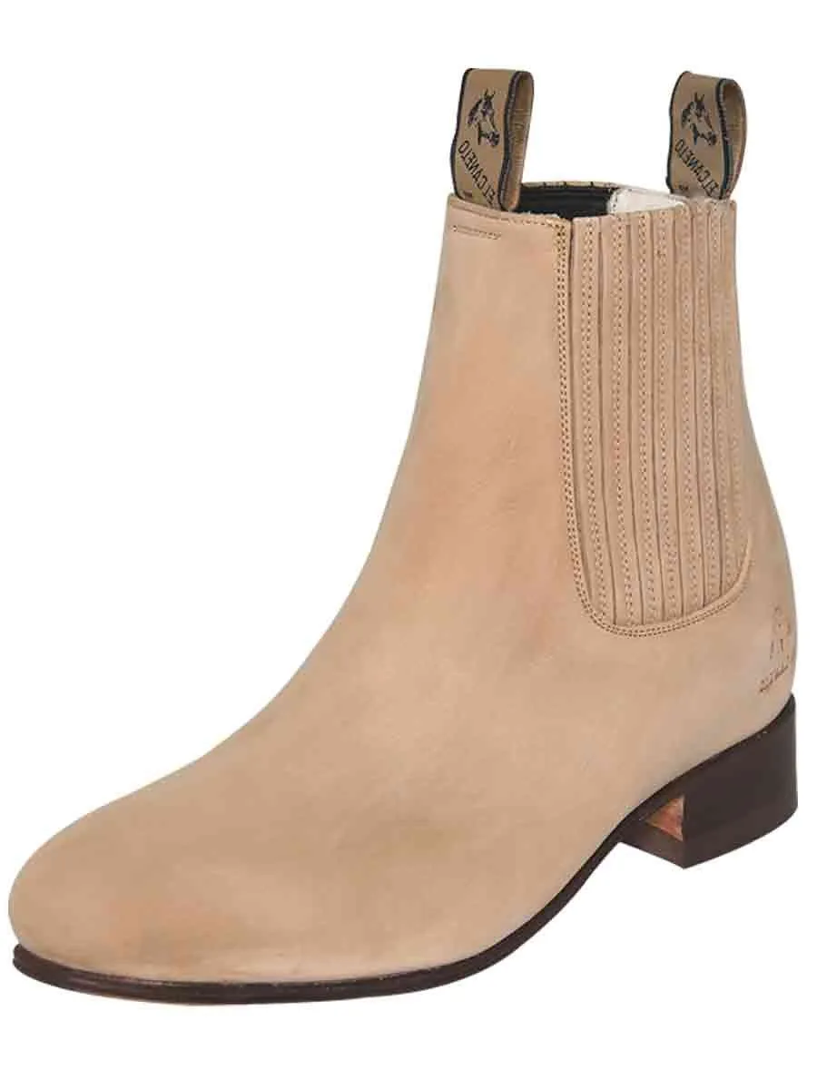 Men's Nubuck Leather Classic Charro Ankle Boots 'El Canelo' Sand Color 228