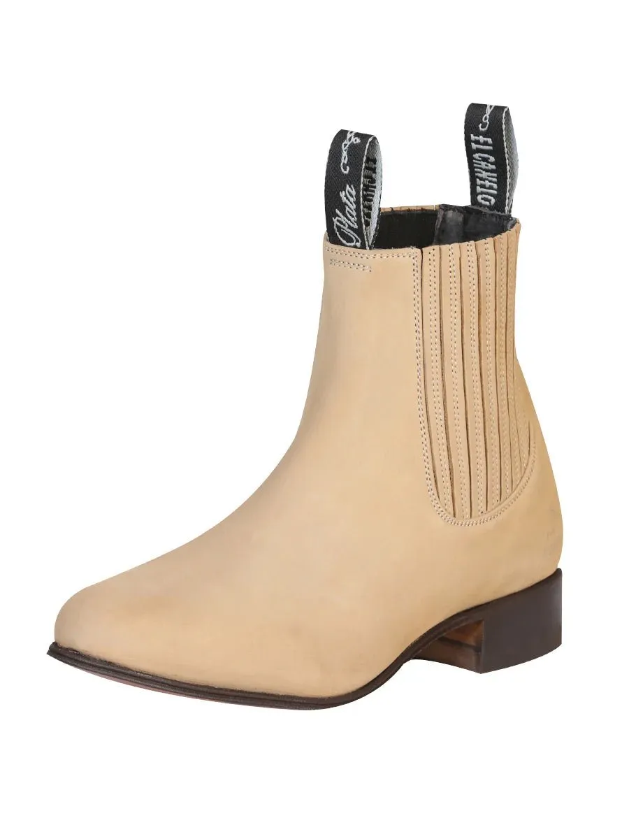 Men's Nubuck Leather Classic Charro Ankle Boots 'El Canelo' Sand Color 228