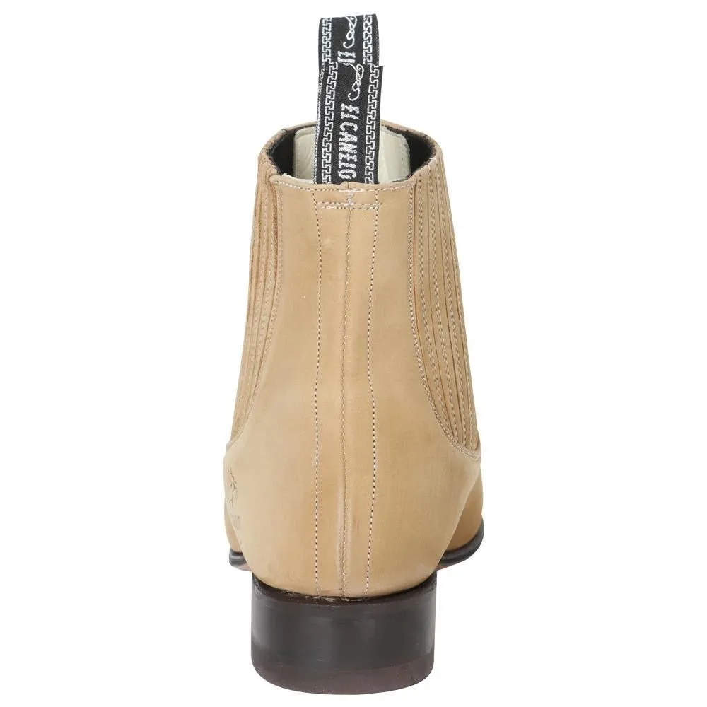 Men's Nubuck Leather Classic Charro Ankle Boots 'El Canelo' Sand Color 228