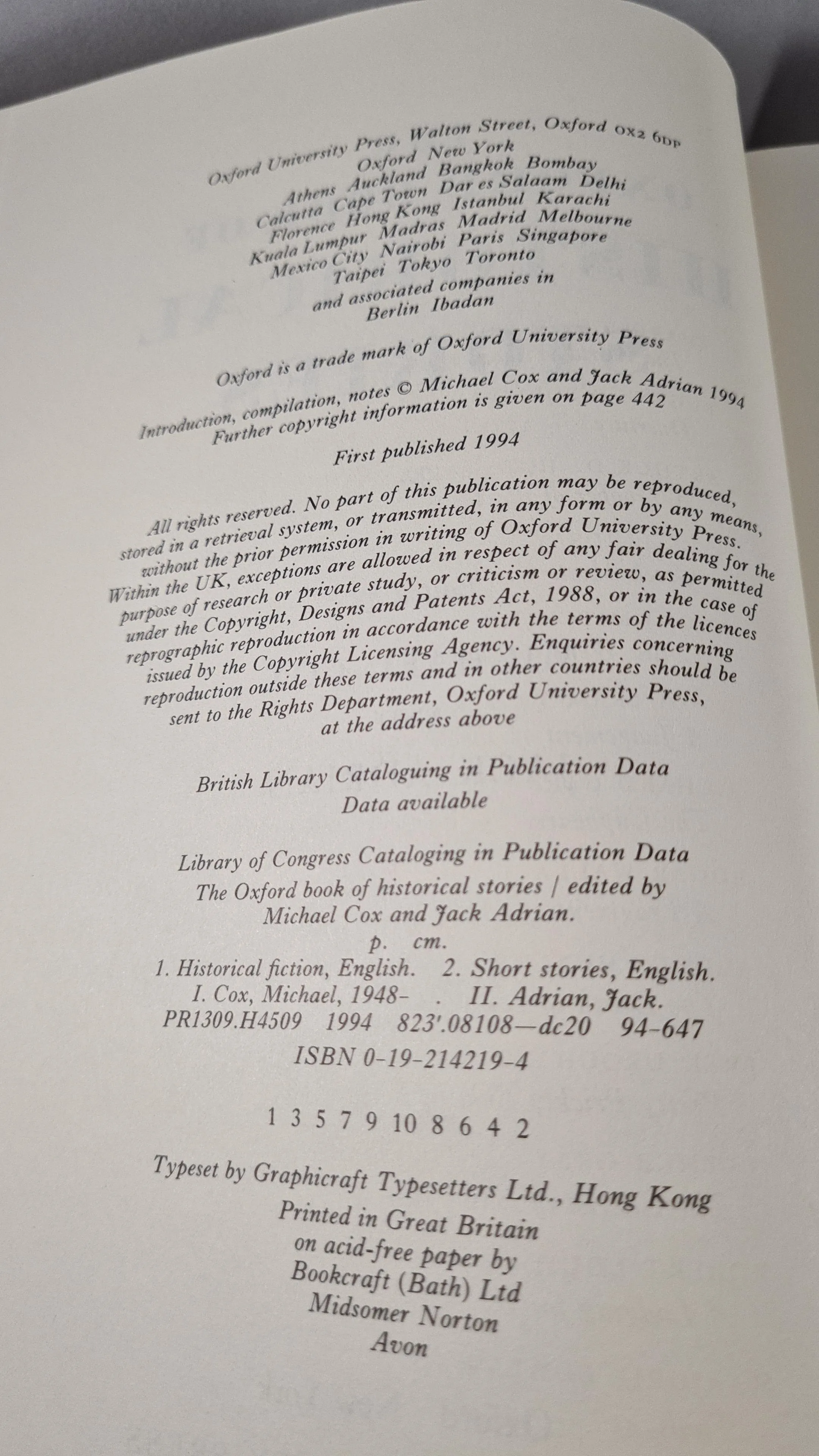 Michael Cox & Jack Adrian - The Oxford Book of Historical Stories, 1994