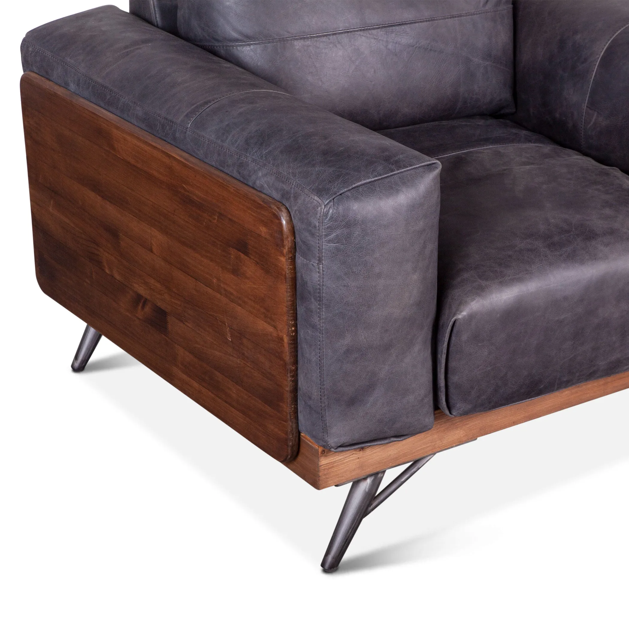 Mid Century Leather and Wood Arm Chair - Antique Ebony