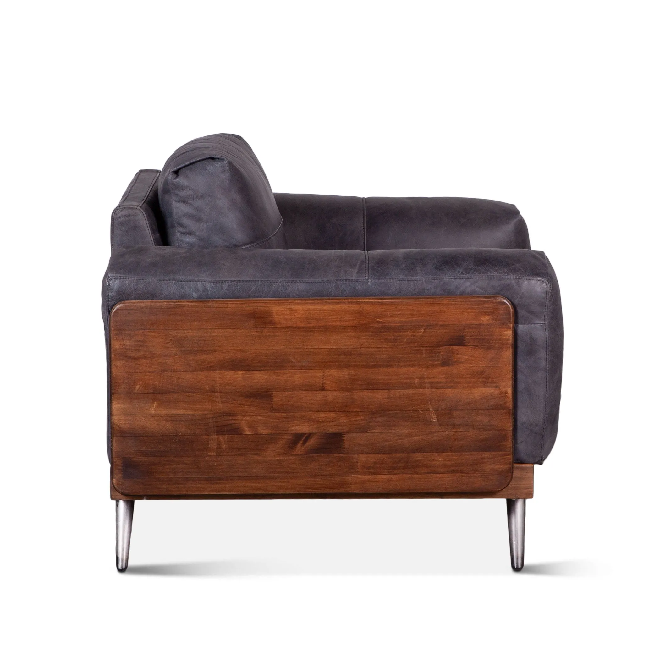 Mid Century Leather and Wood Arm Chair - Antique Ebony