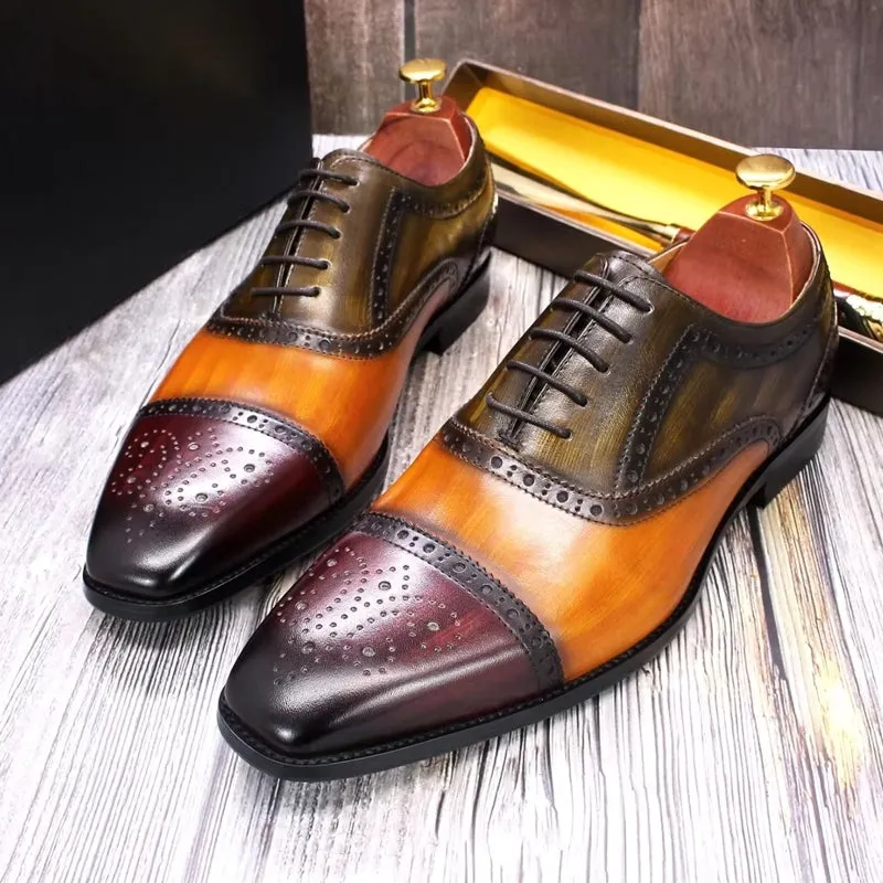 Mixed Color Oxford Cowhide Men Dress Shoes