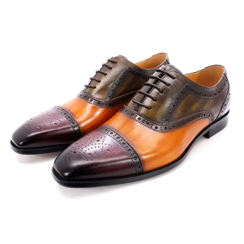 Mixed Color Oxford Cowhide Men Dress Shoes
