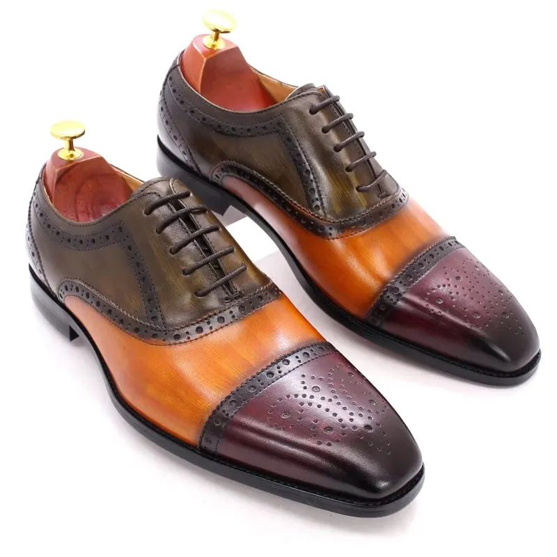 Mixed Color Oxford Cowhide Men Dress Shoes