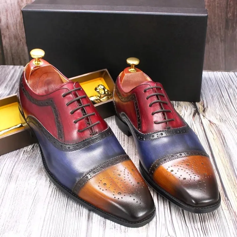 Mixed Color Oxford Cowhide Men Dress Shoes