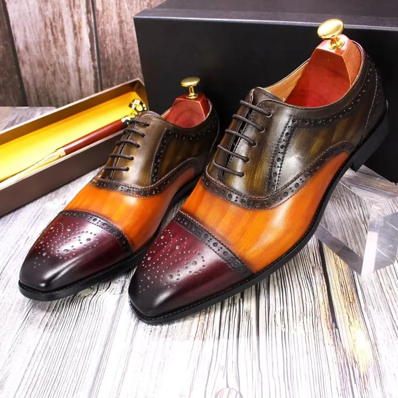 Mixed Color Oxford Cowhide Men Dress Shoes