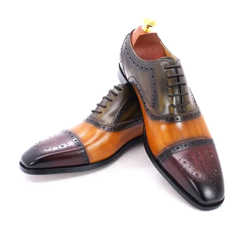 Mixed Color Oxford Cowhide Men Dress Shoes