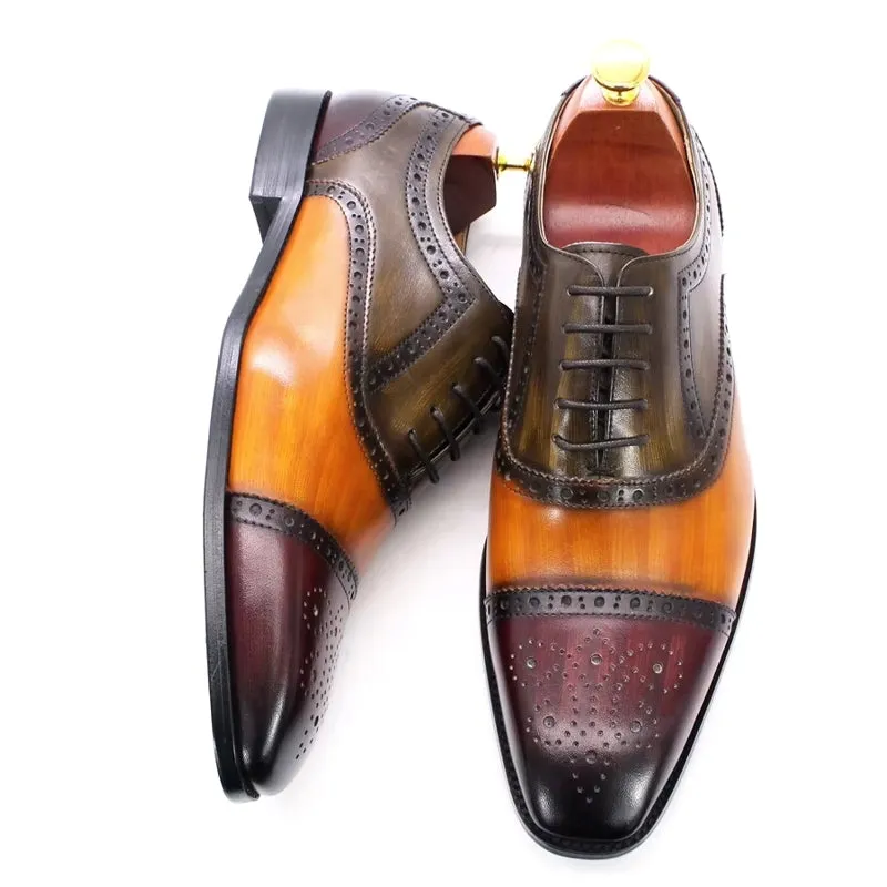 Mixed Color Oxford Cowhide Men Dress Shoes