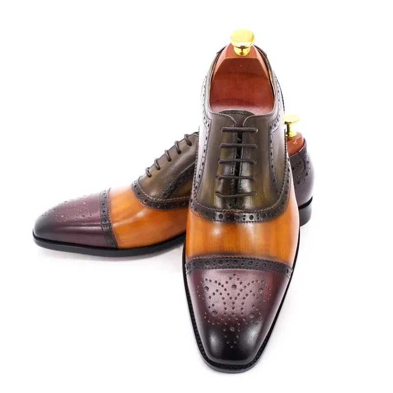 Mixed Color Oxford Cowhide Men Dress Shoes