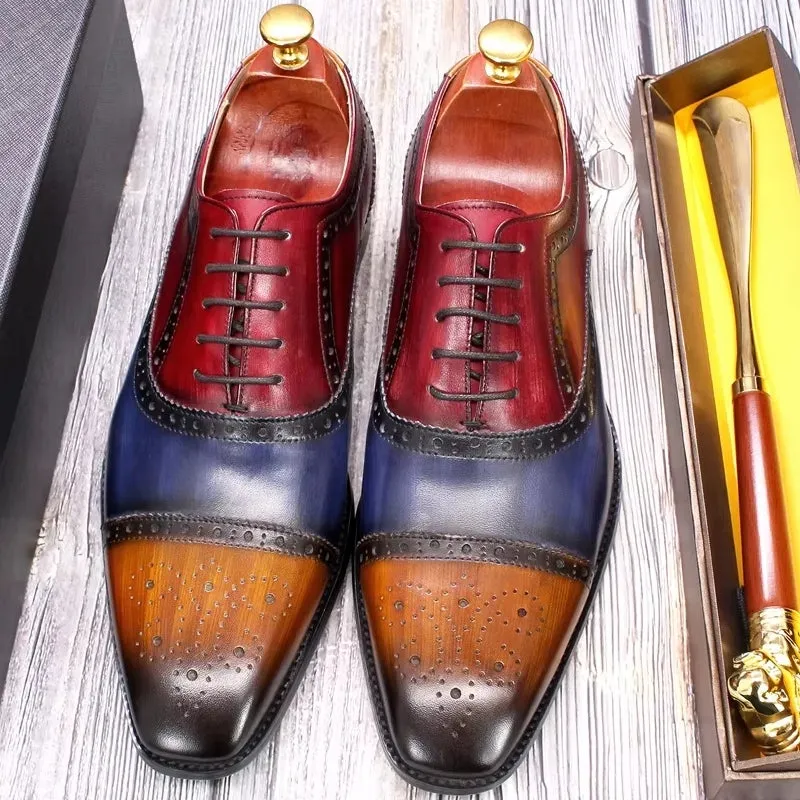 Mixed Color Oxford Cowhide Men Dress Shoes